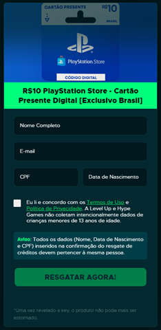 Hype Games redeem page for products with Key